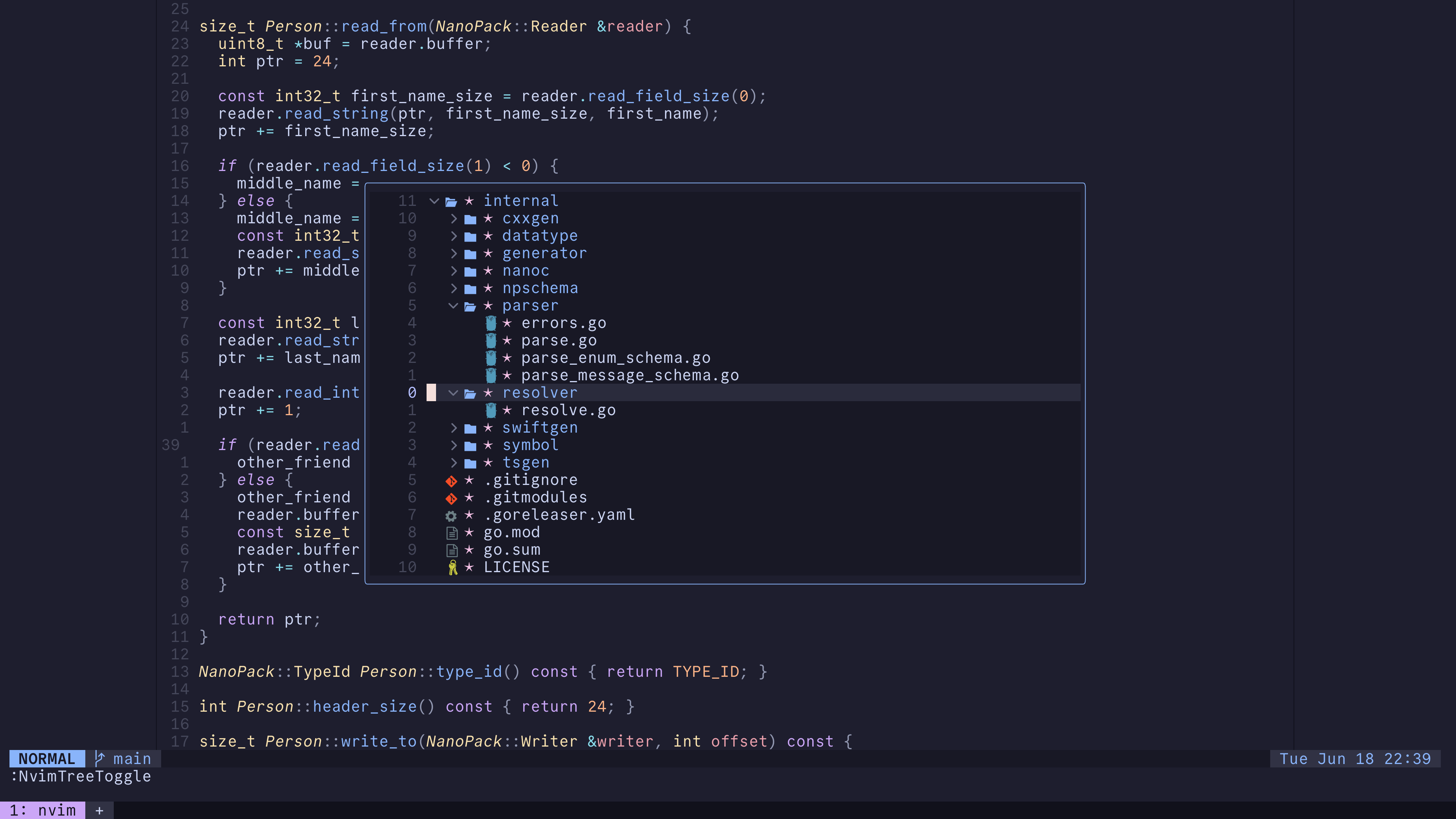 screenshot of my neovim with the file tree opened