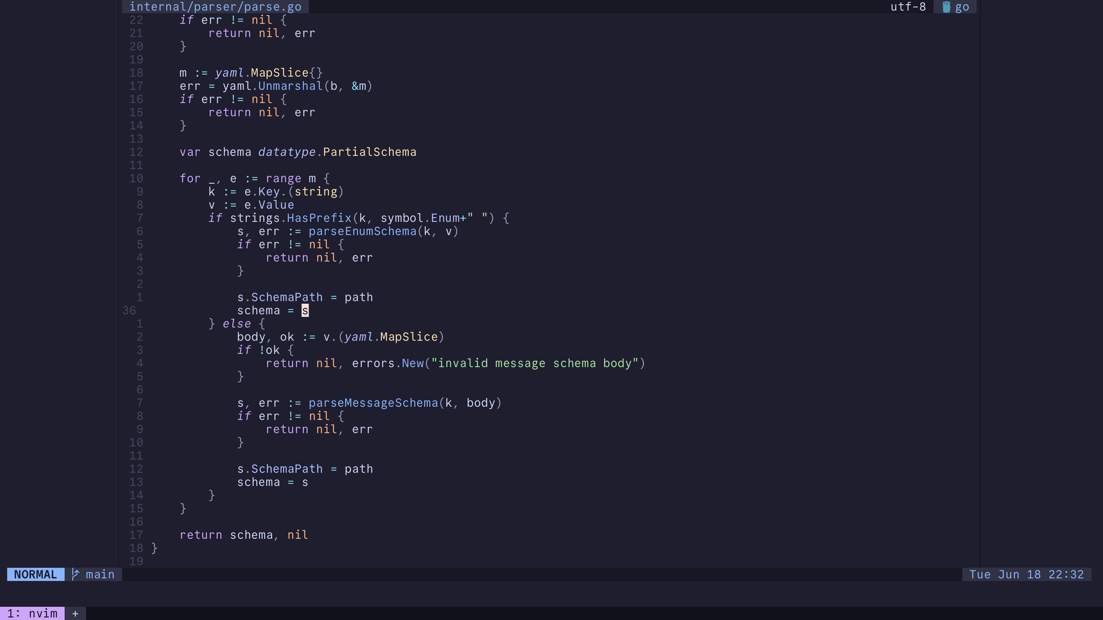 screenshot of my neovim with go code opened