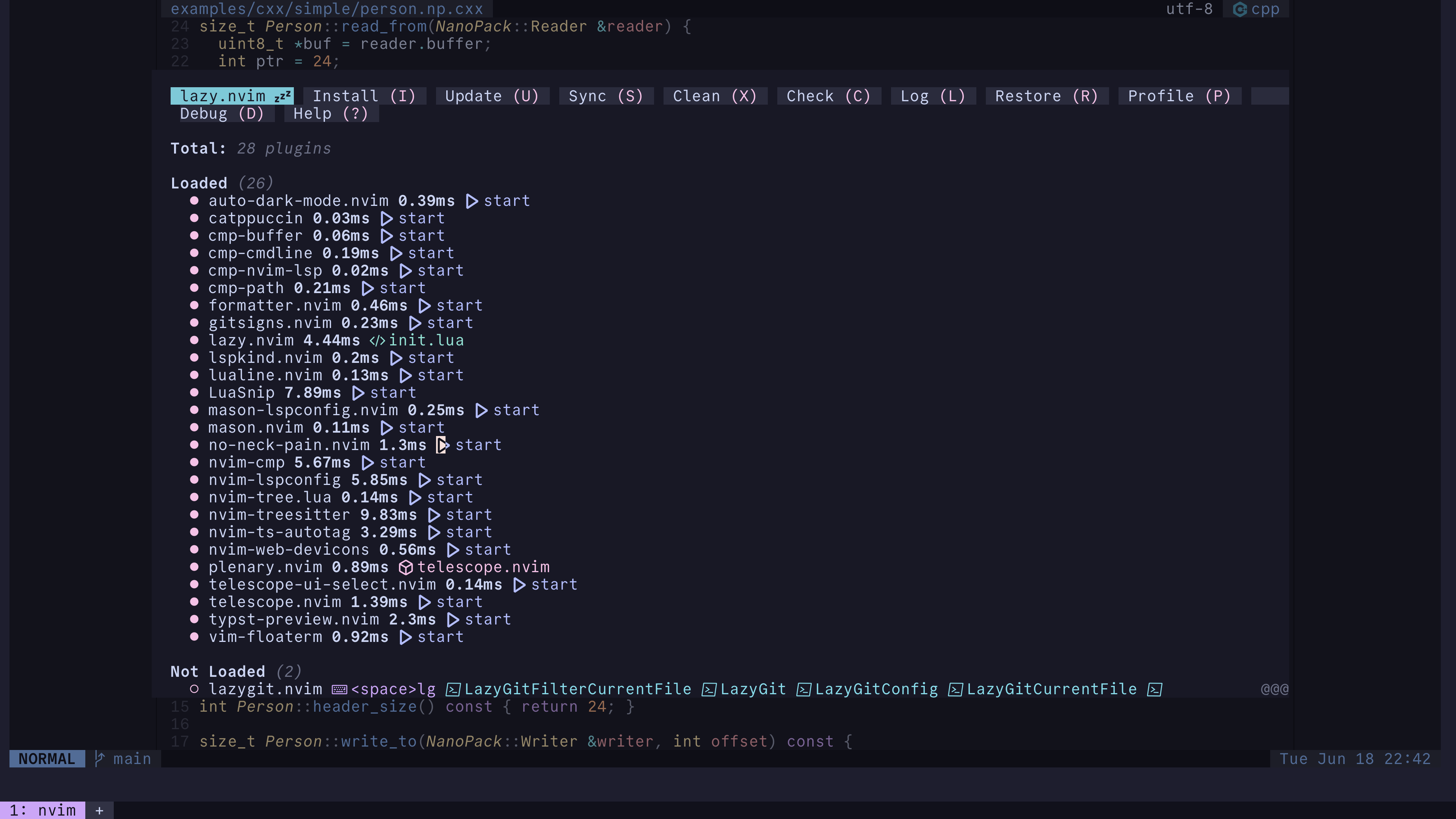 screenshot of my neovim with lazy opened