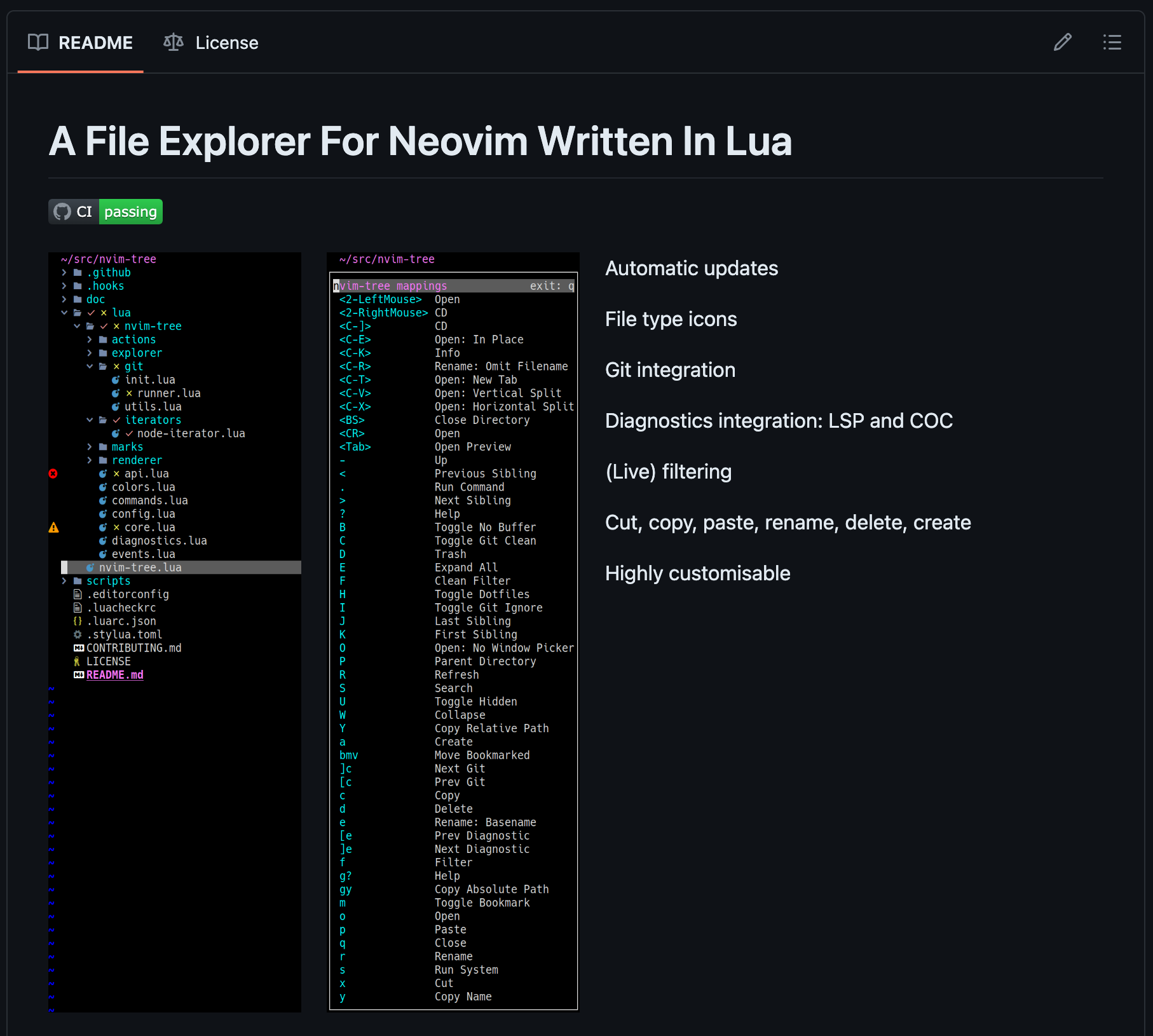 Screenshot of nvim-tree's README